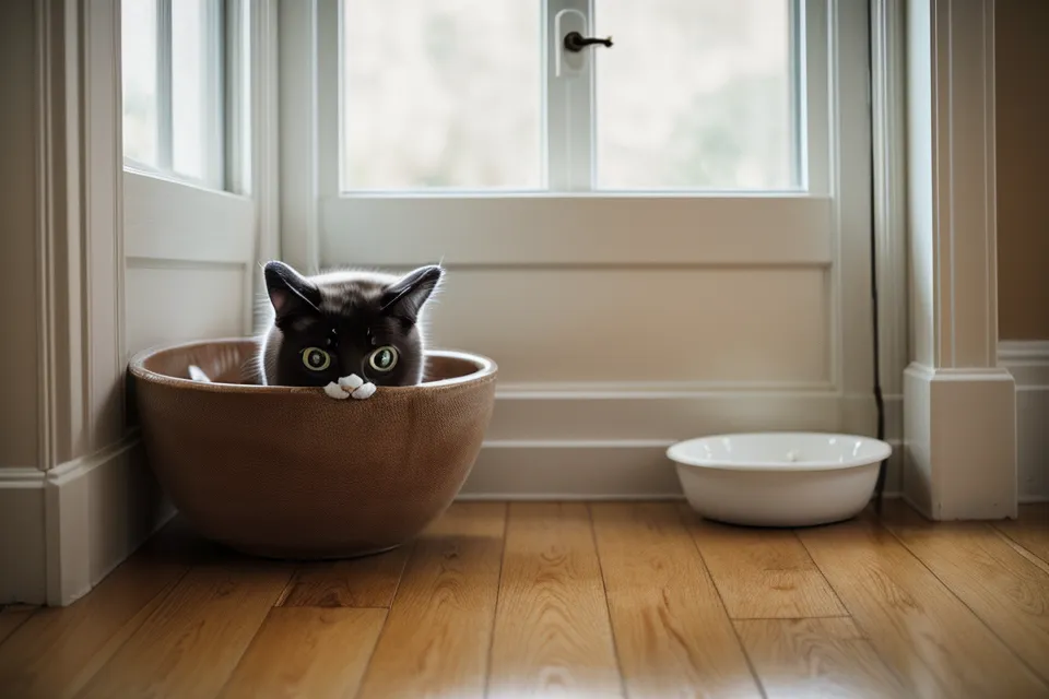Clean cordless pet water dish placed in a narrow rental hallway