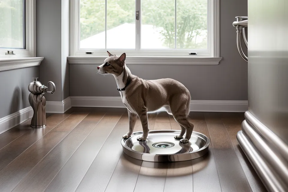 Stainless steel battery-powered pet drinking fountain with bubbling water stream
