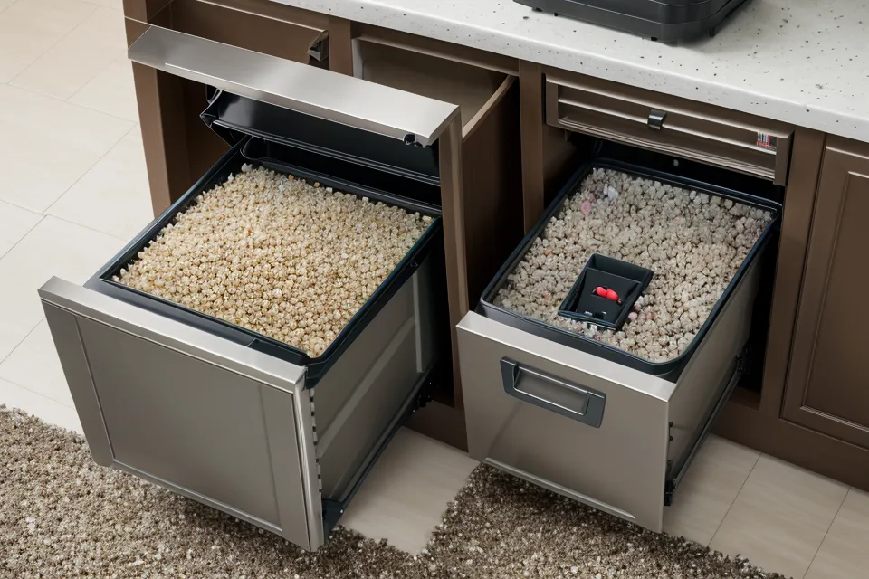 Sealed waste drawer compartment on an automated litter appliance