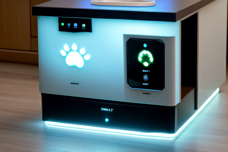Close-up of the LED control panel on an automatic pet feeder