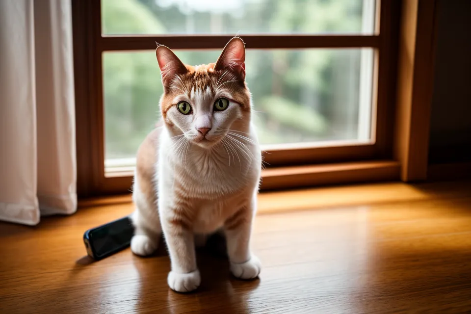 A smartphone showing a disconnected smart pet device notification on a kitchen floor.
