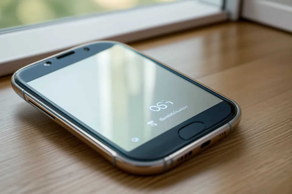 A smartphone screen with a device offline notification sitting on a kitchen counter