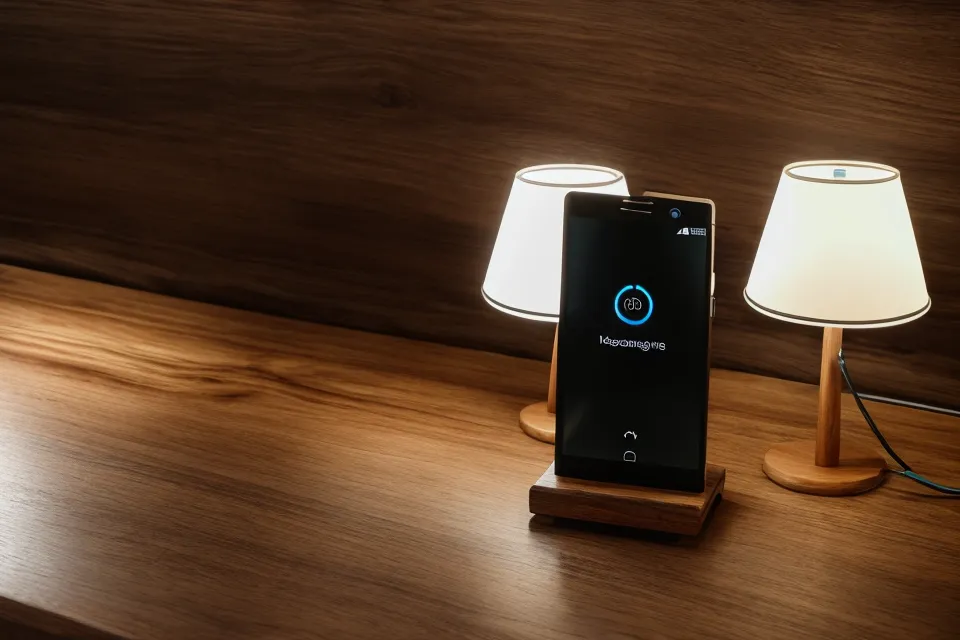 Smartphone notification showing a successful pet feeding alert on a designer's desk.