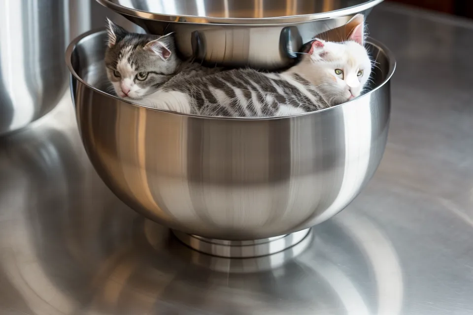 Close-up of a clean stainless steel bowl in a smart cat feeder.